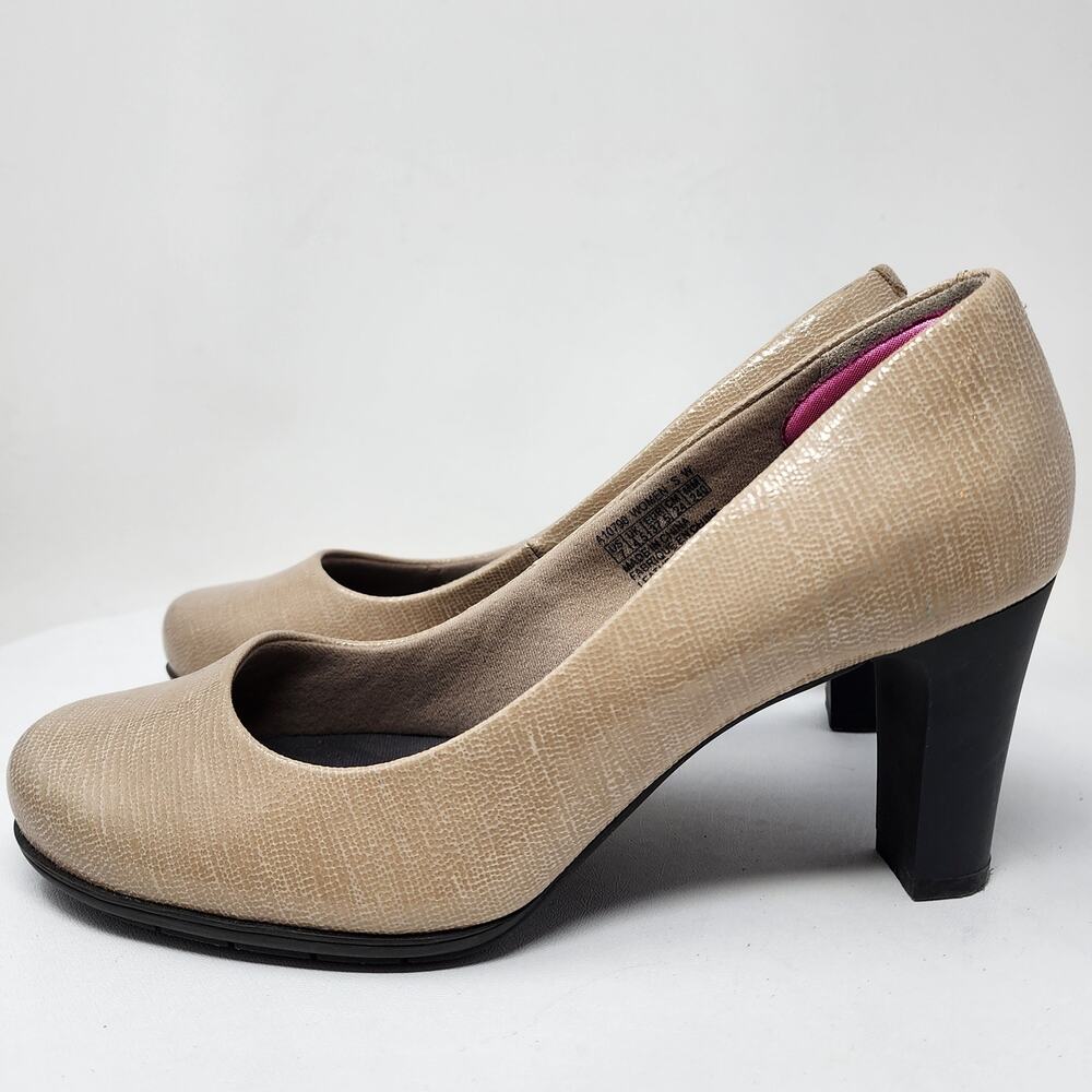 Rockport Total Motion Pumps Women 7 Wide Taupe Foil Leather Block Heel A10790 - Picture 4 of 10